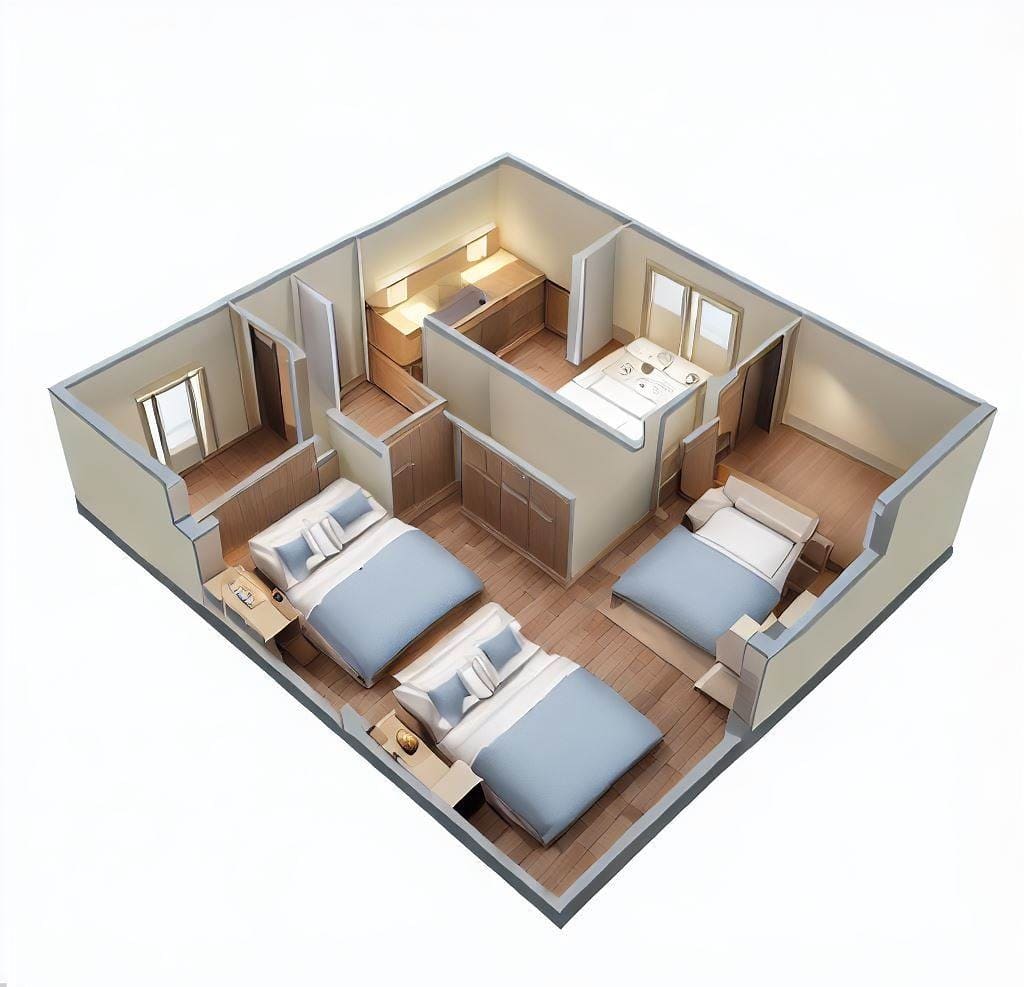 L-shaped layout 3 Beds Ideas